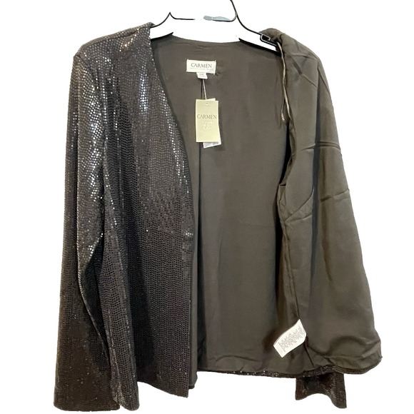 Carmen Marc Valvo Women's M Open Front Sequin Holiday Evening Jacket Blazer - Picture 3 of 12